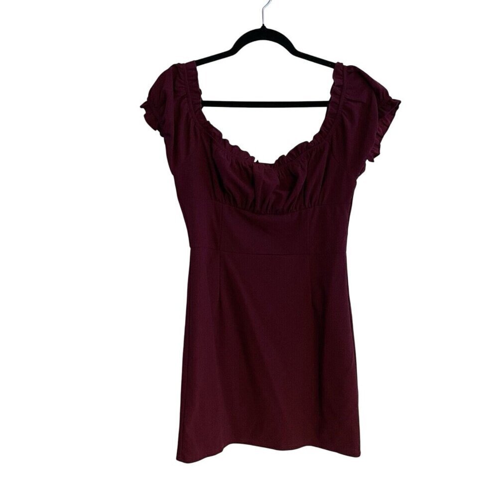 LA Hearts PacSun Women M Burgundy Y2K Square Neck Shirred Bodycon Mini Dress NWT - Picture 5 of 15
